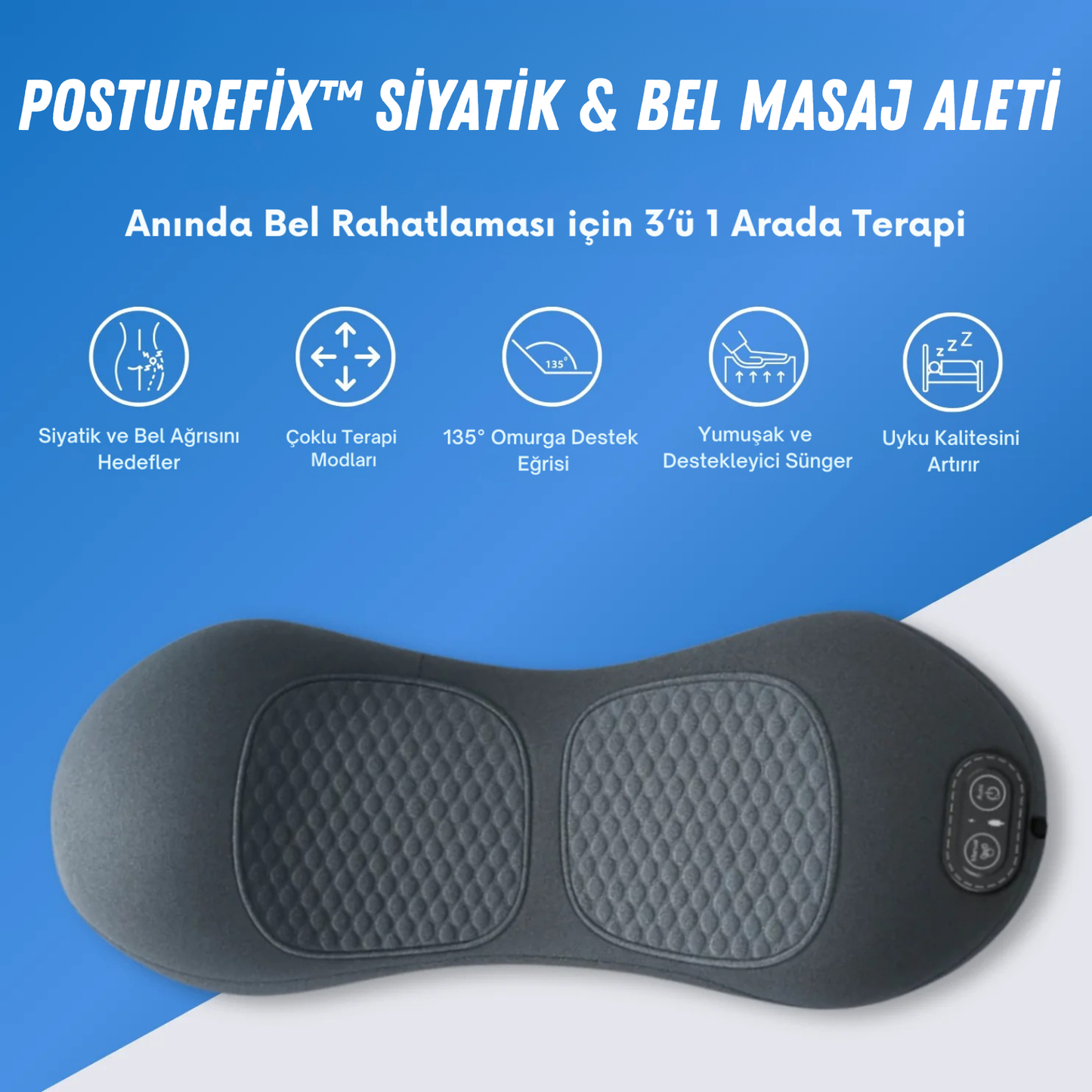 PostureFix™ Siyatik & Bel Masaj Aleti Üçlü Füzyon Yastığı