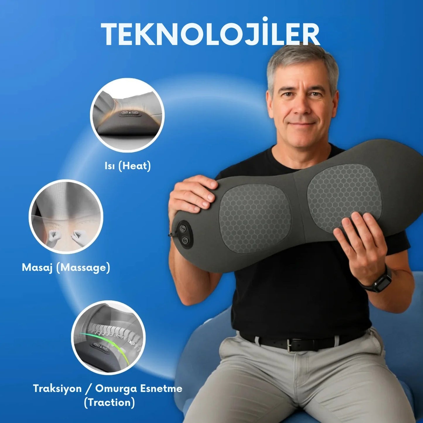 PostureFix™ Siyatik & Bel Masaj Aleti Üçlü Füzyon Yastığı